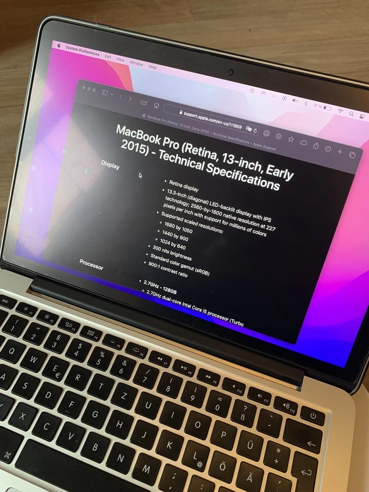 Apple MacBook Pro 13" Retina 2015 ⭐ 8GB RAM 128GB SSD i5 2,7GHz ⭐ macOS Monterey - Bild 2 von 4