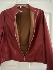 Women Red Zip Front Lightweight Short Basic Jacket Long Sleeve Solid Size L