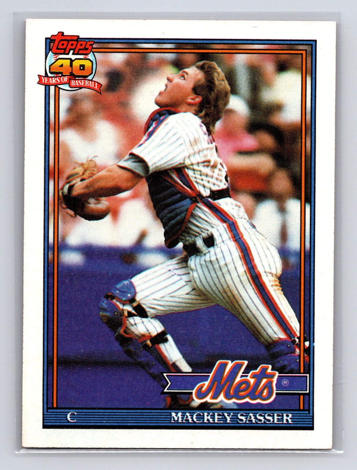 1991 Topps - Mackey Sasser #382 A* before copyright, Light Rear 40th Logo