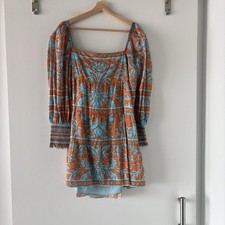 Alice & Olivia Rowen Babydoll Back Tie Mini Dress Cotton Silk Size Medium