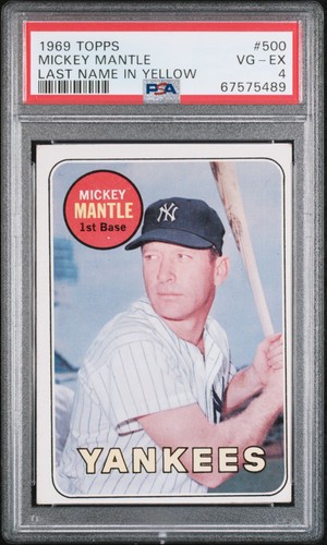 1969 TOPPS LAST NAME IN YELLOW #500 MICKEY MANTLE PSA 4
