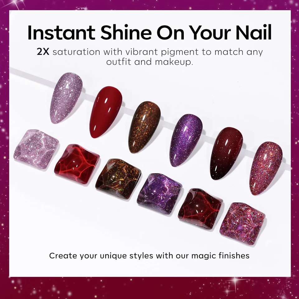 UV Nagellack Set 6 Farben Glitzer Rot Lila Braun Gel Nageldesign Soak Off Manikü - Bild 4 von 4