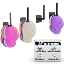 Lydia's Deal 4 Pack Hat Rack for Wall - Hat Organizer for Baseball Caps with ...