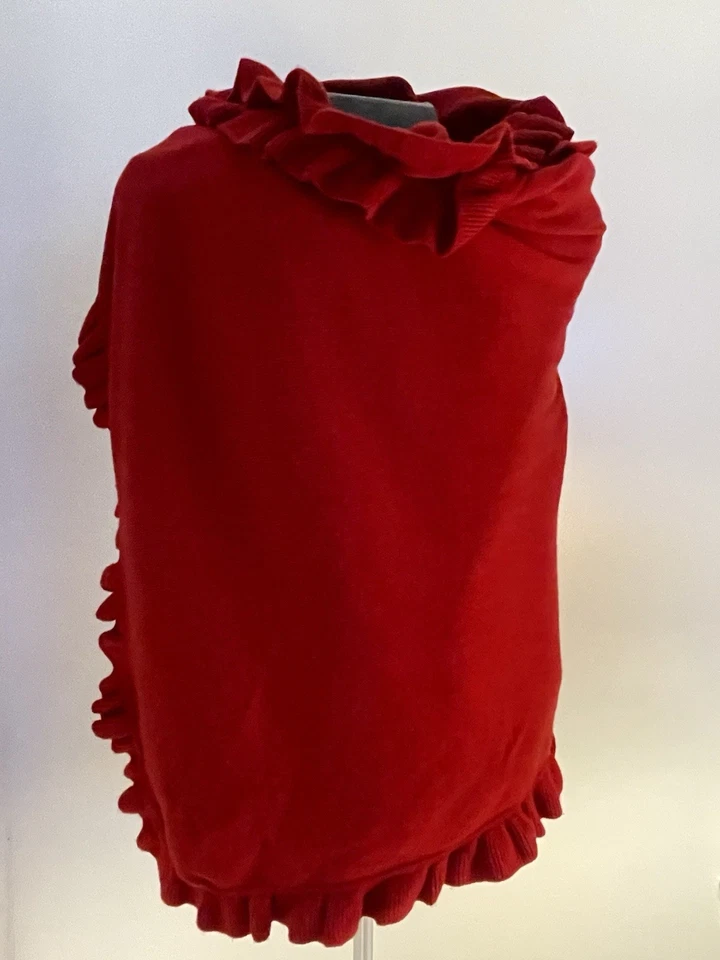 Heavyweight Red Ruffled Cashmere Wrap Shawl 19 oz 29x76 Winter Travel Luxury - Image 3 of 4
