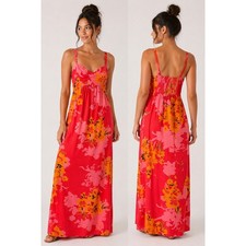 Old Navy Women's Y2K Pink Orange Floral Maxi Dress Cotton Small