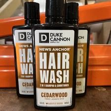Lot of 3 Duke Cannon Supply Co. NEWS ANCHOR 2-IN-1 HAIR WASH 14oz CEDARWOOD