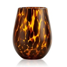 1 Pcs Tortoise Shell Leopard Print Stemless Wine Glasses, Hand Blown Wine Gla...