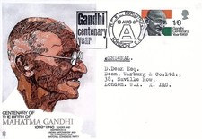CMI) 1979. UNITED KINGDOM HISTORICAL FIGURE. FDC. GANDHI CENTENARY. ENVELOPE SEN