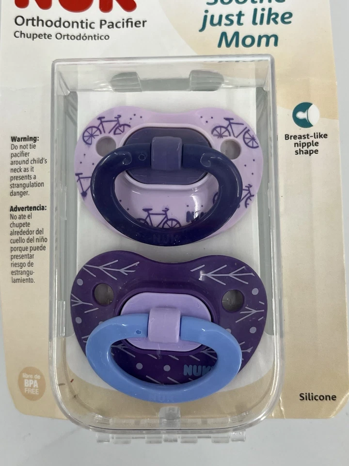 Chupetes de ortodoncia NUK 18-36M paquete de 2 silicona sin BPA calmante púrpura Foto 2 de 4