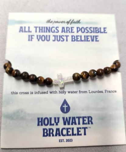 Holy Water Bracelet Tiger's Eye Beaded Bracelet 7.5"
