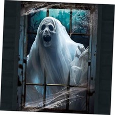 Halloween Ghost Window Door Cover,Spooky Large Curtain with Rope Door Wall