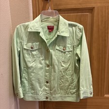 Chaps Denim Women’s Sea green Peridot Lime green Jacket Small Gold Buttons