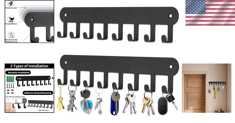 Porta-chaves suporte de parede 8 ganchos porta-chaves para sala cozinha banheiro - Imagem 2 de 4