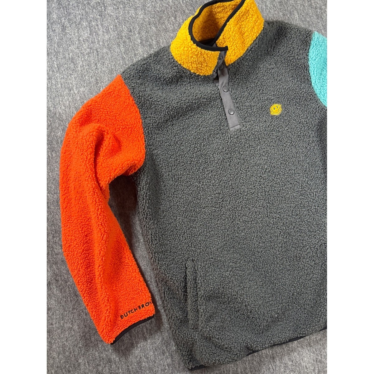 Dutch Bros Coffee Colorblock Sherpa Fleece Pullover Grey Orange Teal Medium View 6