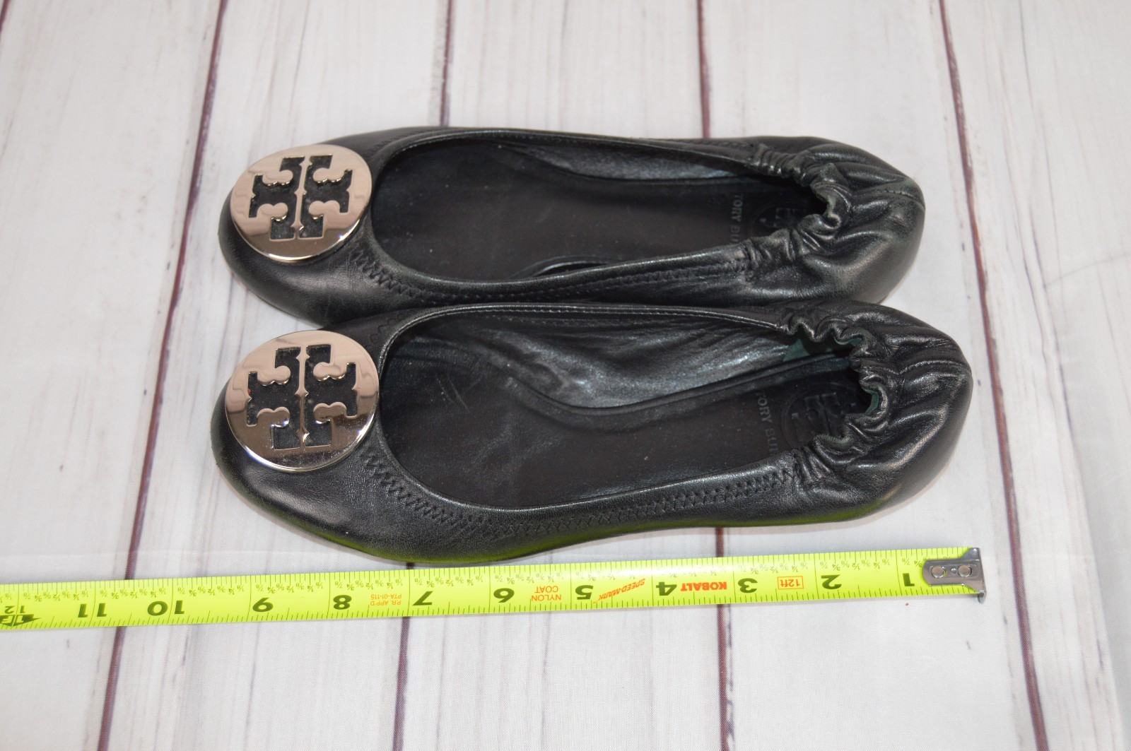 Tory Burch Black Leather Reva Silver Logo Ballet Flats Shoes US Women Sz 6M GUC thumbnail 9