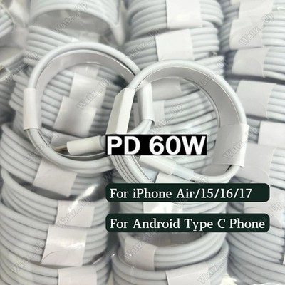 Bulk Lot 60W Fast Charger PD 6ft Cable USB-C Cord For Mobile Phone