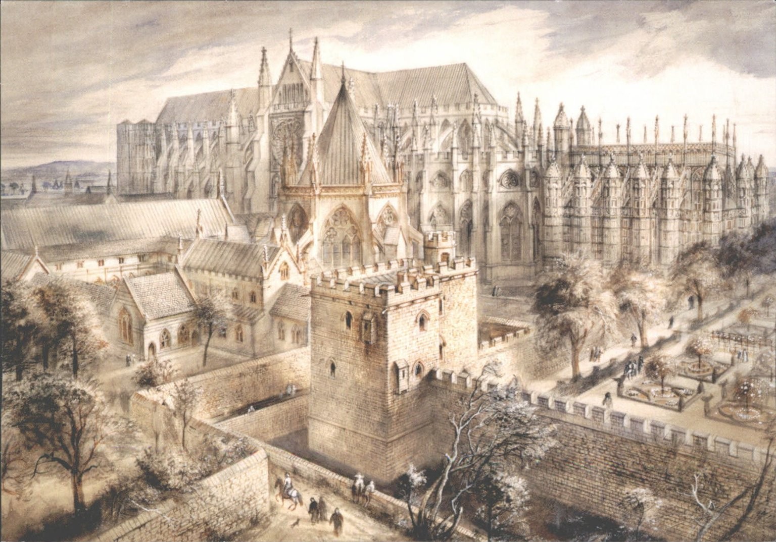 Jewel Tower Westminster London English Heritage Postcard Alan Sorrell c.1365