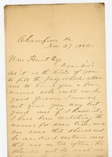 1886 Handwritten Letter Champion PA Jury  Selection Wm Hunt Esq DWC Dumbauld