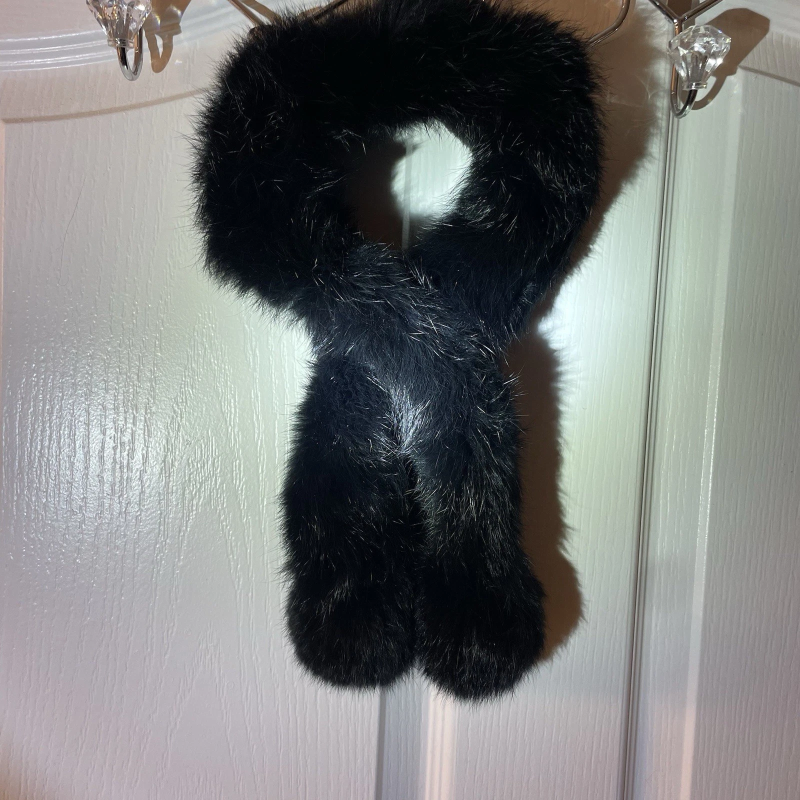 Vintage Black Rabbit Fur Scarf Wrap Neck Warmer Pull Through Style Soft Glossy