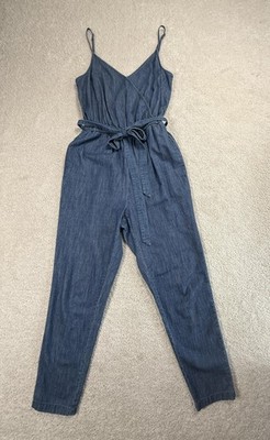 Gap Jumpsuit Womens XS Petites Blue Chambray V Neck Elastic Waist Romper