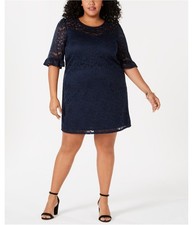 Monteau Womens Lace Shift Dress, Blue, Plus Size, 2X