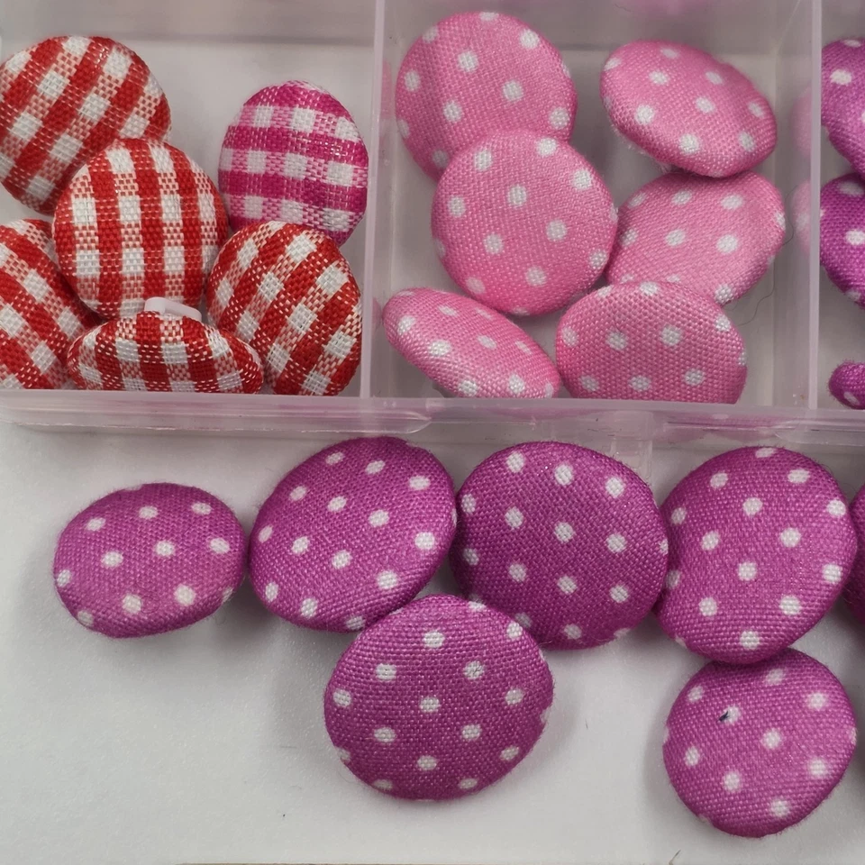 Fabric Covered Shank Buttons Gingham & Dots 16mm-14mm Pink Blue Joblot Craft DIY - Image 4 of 4