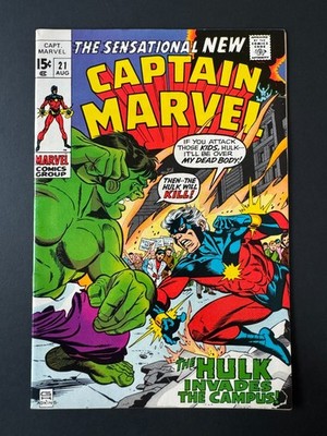 Captain Marvel #21 - Captain Marvel vs the Hulk (Marvel, 1970) VF+