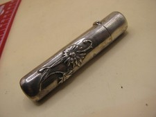 Vintage Sterling Silver Art Nouveau Design Torpedo Shaped Box - Needle Case