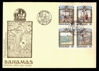 DR WHO 1990 BAHAMAS FDC #688 691 CHRISTOPHER COLUMBUS OFFICIAL CACHET w33438