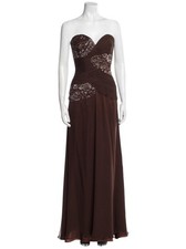 Jovani New York Strapless Beaded Ruched Chiffon Evening Gown 16 Chocolate Brown