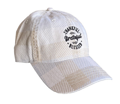 NEW Thankful Grateful Blessed Check Star Hat Cap Adjustable NWOT Plaid Sample ~