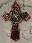 Vtg 1 Metal 10 Gold Resin, Plastic Christmas Multicolor Jeweled Cross Ornaments — photo 6