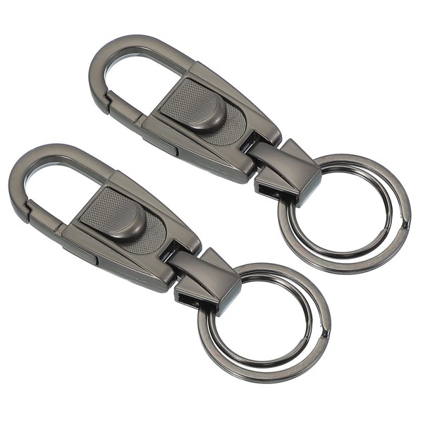 2Pcs Auto SchlüSselanhäNger Edelstahl SchlüSselhalter Mit 2 Ringen Dunkelgrau-image