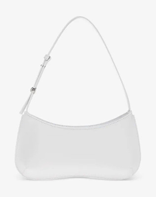 JACQUEMUS White Crescent Shoulder Bag Zip Closure Silver Hardware Beige Lining