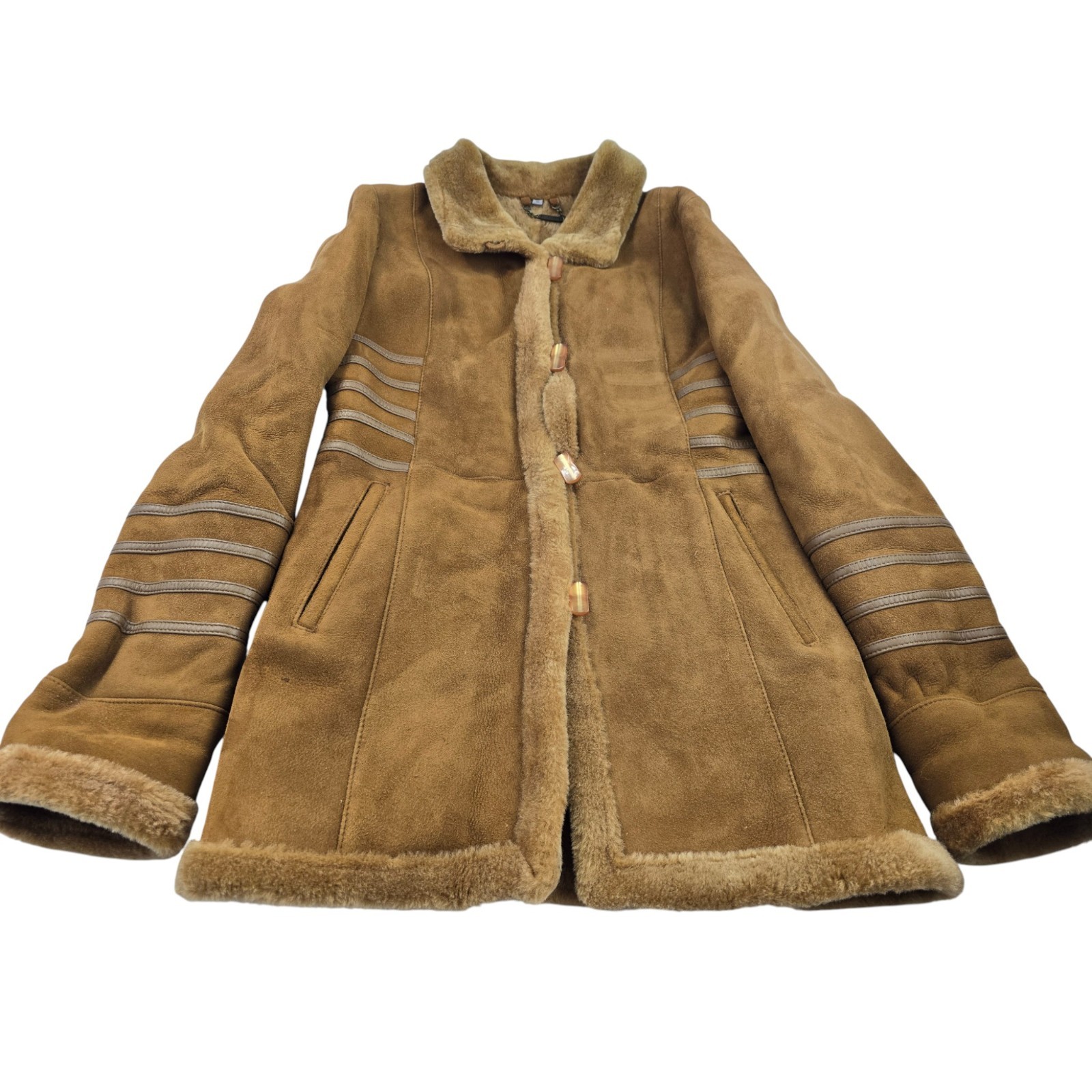 Harlin Women's Shearling Leather Sheepskin Suede Toggle Coat Jacket S / M