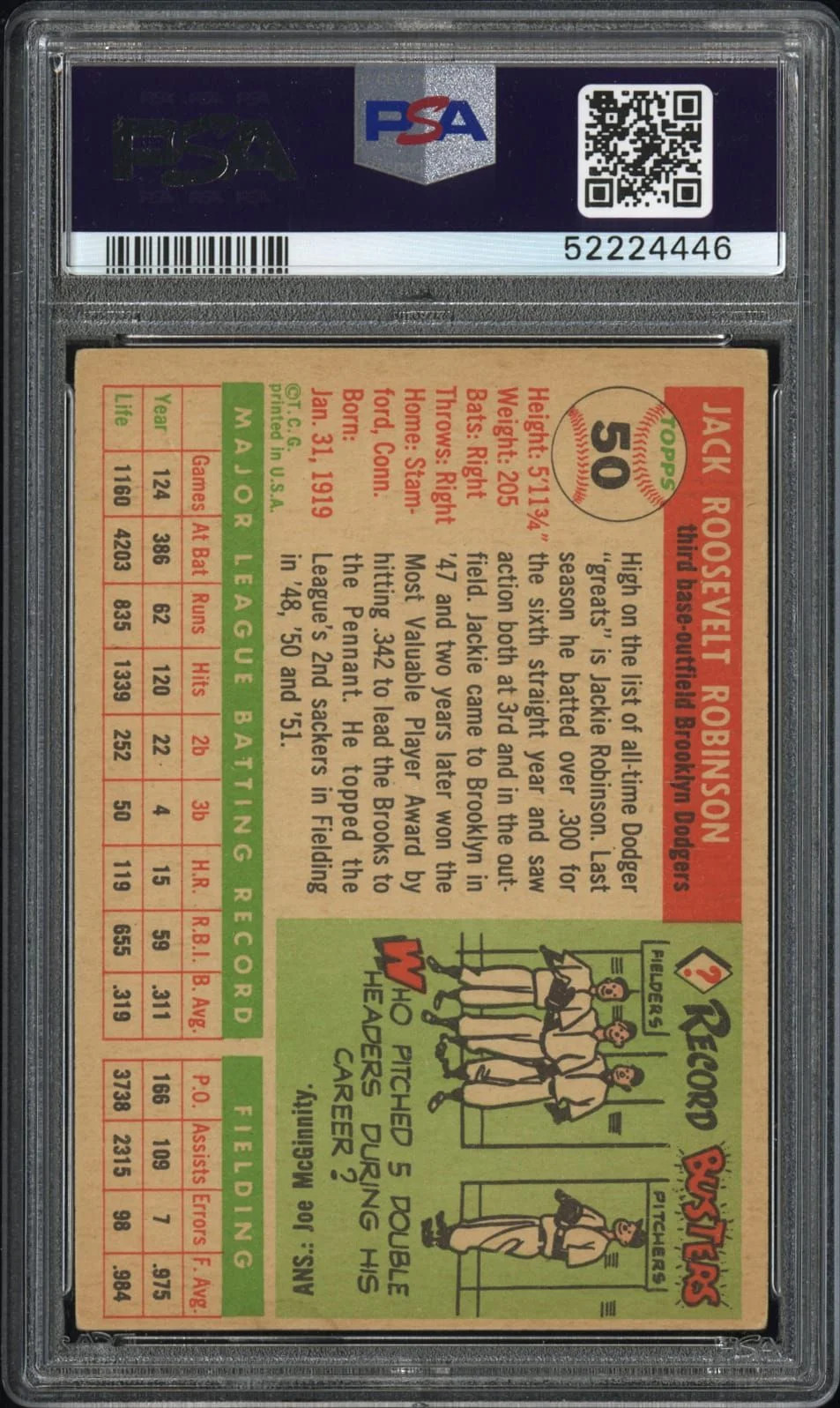 1955 Topps Jackie Robinson #50 PSA 5 view 2