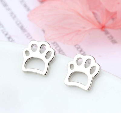 Adorable Silver Tiny Animals Cat Dog Paws Stud Earrings