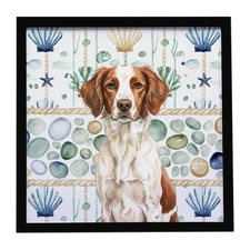 Liver and White Brittany Coastal Sea Glass Framed Metal Print WDK6943MFP88