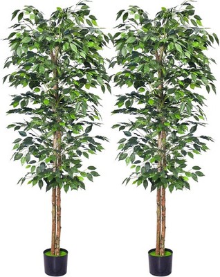 Faux Ficus Tree HAIHONG 6FT Artificial Indoor Outdoor Decor 2 Pack