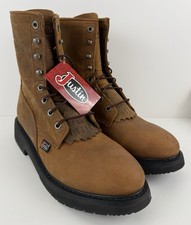 Justin Livestock 8" Work Boot Mens 10.5 D Aged Brown Leather Soft Toe EH NWT