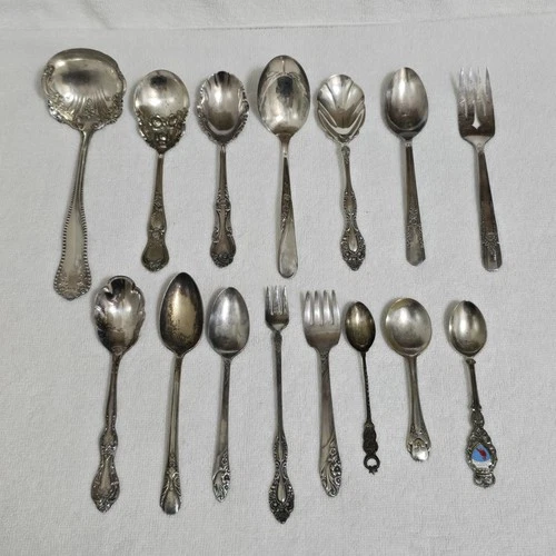 VTG Serving Spoon Fork Lot of 15 Floral Art Some Silverplated