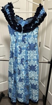 women's luau dress Flowy Rayon Hawaiian Maxi Dress: Tropical Leaf Print Resortwear Plus Size Avaialble Make you fashionable and unique every day Hawaiian Hula Dress Blue Floral