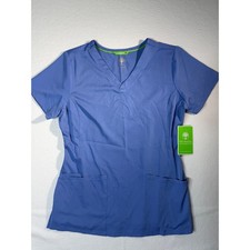 HH Works by Healing Hands Monica Scrub Top Periwinkle Blue V-Neck Pockets Size S