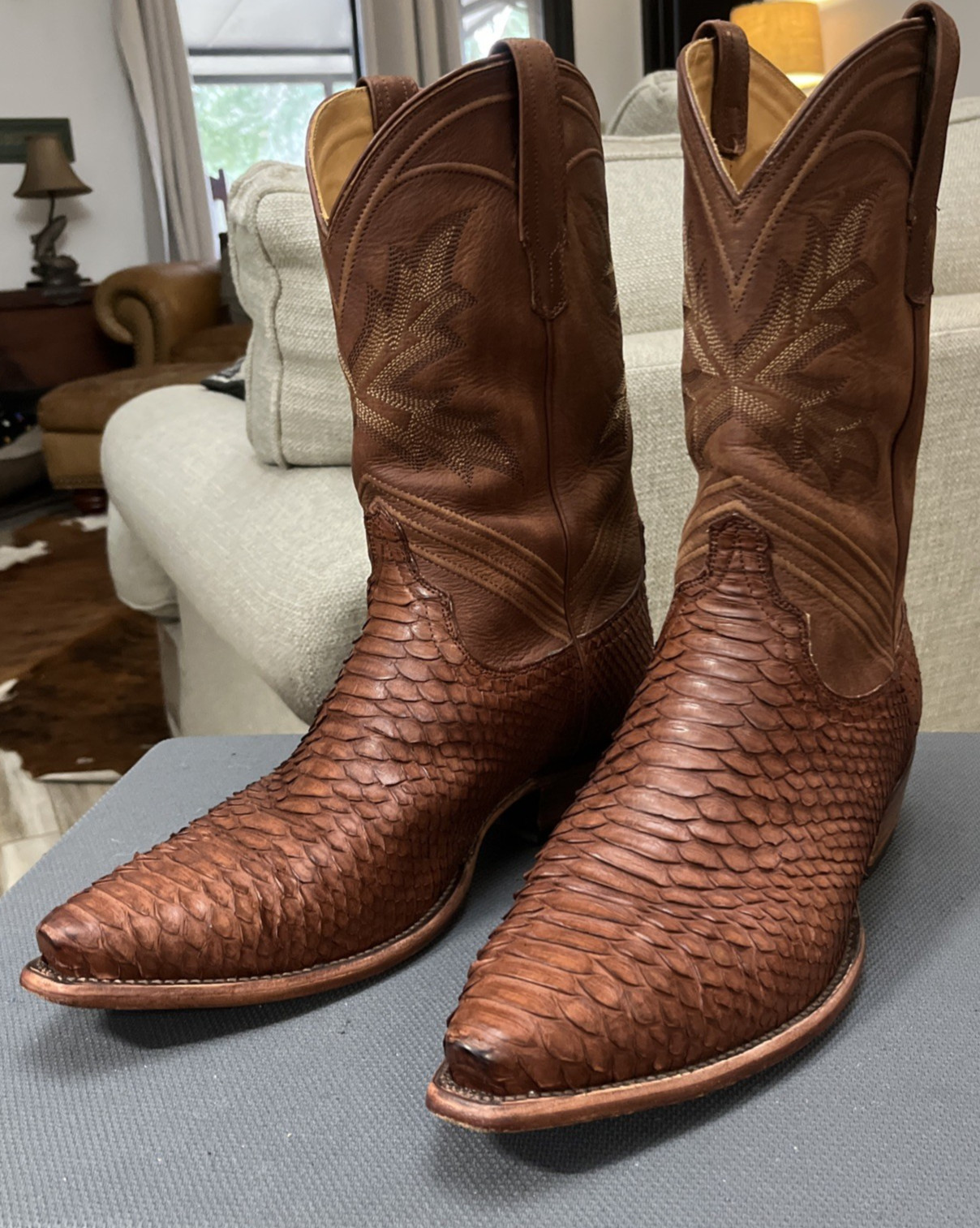 Tecovas Genuine Python Boots Pointed Toe Dark Tan… - image 1