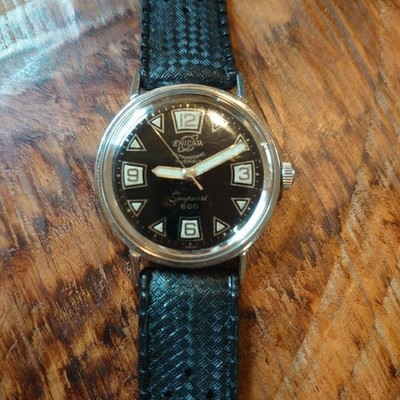 1950s Enicar Sea Pearl 600ft Diver's Watch with Rubber Strap