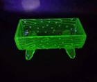 Uranium Depression Glass Vintage Northwood? 5" Green Log Sugar Trough Bowl
