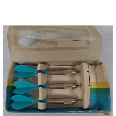 Vintage Unicorn Scoremaster Steel Tip Brass Darts Set of 3 Teal Blue Flights UK