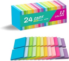  24 Pads Sticky Notes 3x3 Inches,Bright Colors Self-Stick Pads, Easy to Post fo