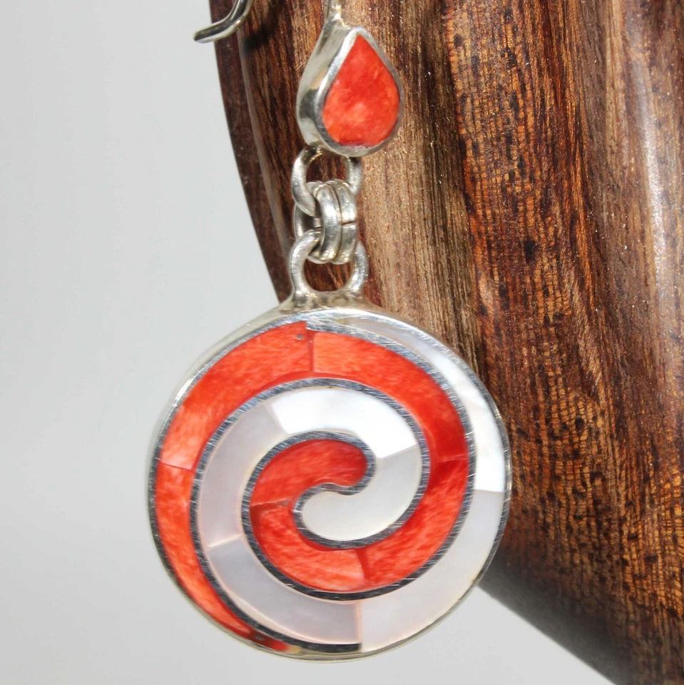 Pendiente Colgante Joyería Inca Tierra Madre Perú Pachamama Plata Concha Coral Rojo Foto 4 de 4