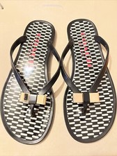 COACH Landon Black Gold Bow Thong Jelly Flip Flops Size 6
